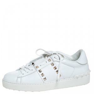 Pre Owned Valentino White Leather Rockstud Untitled Low Top Sneakers Size 38.5
