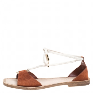 Pre Owned Tod's Brown Suede Ankle Wrap Flat Sandals Size 37.5