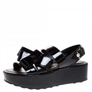 مملوكة مسبقًا Tod's Black Patent Leather Slingback Platform Sandals Size 40