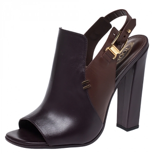 Pre Owned صندل إصبع تودز فتحة كع ب مقدمة مفتوحة جلد بنفسجي\ بني مقاس 40