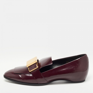 Tod's Plum Leather Metal Buckle Strap Loafers Size 37.5