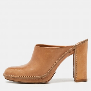Tod's Beige Leather Block Heel Mules Size 36