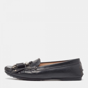 Tod's Black Patent Leather Tessal Fringe Detail Slip On Loafers Size 38.5