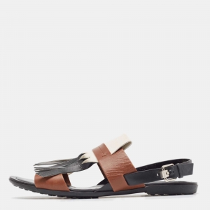 Tod's Tricolor Leather Fringe Detail Flat Sandals Size 38