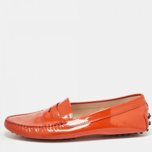 Pre Owned Tod's Orange Patent Leather Penny Loafers Size 40