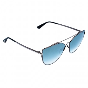 Pre Owned Tom Ford Gunmetal Tone/ Blue Gradient TF563 Jacquelyn Cat Eye Sunglasses