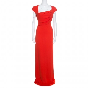 Tom Ford Red Silk Draped Power Shoulder Sleeveless Evening Gown L