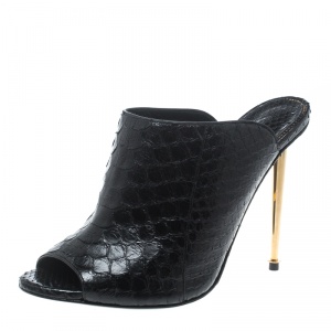 حذاء مولز توم فورد مقدمة مفتوحة جلد ثعبان أسود مقاس 39