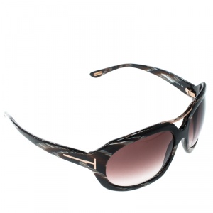 Pre Owned Tom Ford Brown Horn/Brown Gradient TF24 Camilla Round Sunglasses