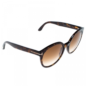 Pre Owned Tom Ford Dark Havana/Brown Gradient Philippa TF503 Round Sunglasses 