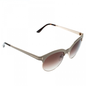 Pre Owned Tom Ford Beige/Brown Gradient TF438 Angela Round Sunglasses 