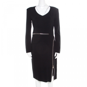 Tom Ford Black Zip Detail Long Sleeve Dress M