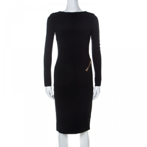 Tom Ford Black Stretch Crepe Zip Detail Open Back Sheath Dress XS