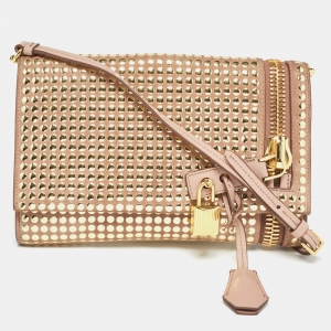 Tom Ford Old Rose Leather Alix Zip and Padlock Crossbody Bag