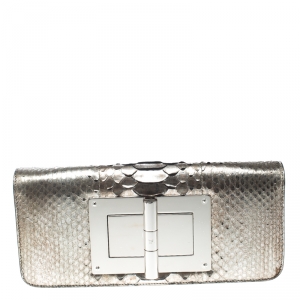 Tom Ford Metallic Light Gold Python Natalia Clutch