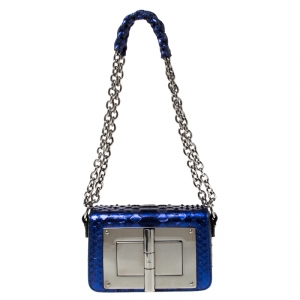 Pre Owned Tom Ford Electric Blue Python Mini Natalia Crossbody Bag
