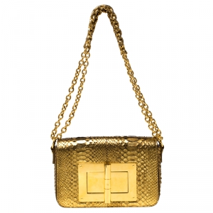 Tom Ford Gold Python Natalia Shoulder Bag