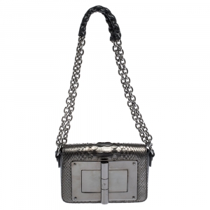 Pre Owned Tom Ford Metallic/Black Python and Leather Small Natalia Shoulder Bag