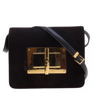Pre Owned Tom Ford Dark Brown Suede Medium Natalia Shoulder Bag