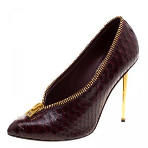 Tom Ford Burgundy Python Leather Zipper Detail Pumps Size 40.5