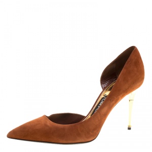 Tom Ford Brown Suede D'orsay Pointed Toe Pumps Size 38