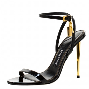 Tom Ford Black Patent Leather Padlock Naked Sandals Size 38