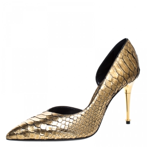 Tom Ford Gold Python Leather D'orsay Pointed Toe Pumps Size 37.5