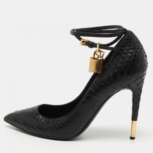 Tom Ford Black Python Padlock Ankle Strap Pumps Size 41