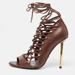 Tom Ford Brown Leather Lace Up Booties Size 37