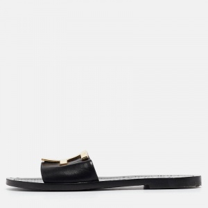 Tom Ford Black Leather TF Flat Slides Size 38