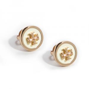 Tory Burch Gold Enamel Logo Stud Earrings