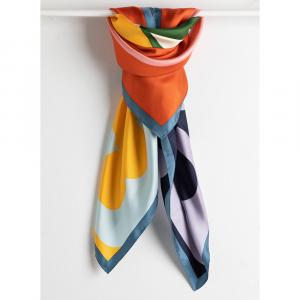 Tory Burch Multicolor Color-Block Logo Silk Square Scarf