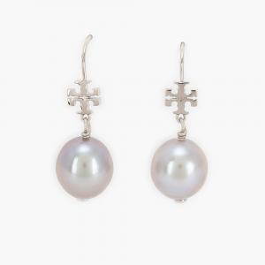 Tory Burch Grey Pearl Drop Earrings