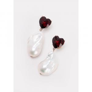 Tory Burch Red Crystal Heart and Pearl Drop Earrings