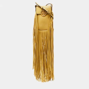 Tory Burch Light Yellow Leather Miller Fringe Phone Crossbody Bag