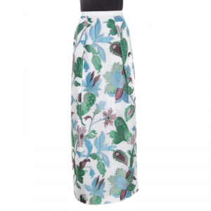 Pre Owned Tory Burch White Floral Organza Wisteria Maxi Skirt M