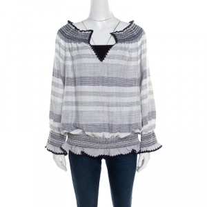 Pre Owned Tory Burch Blue Slubbed Linen Blend Kristen Top XL