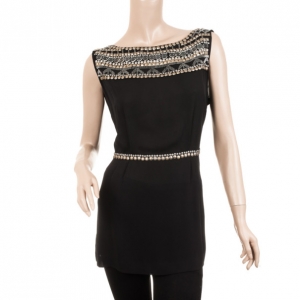 Tory Burch Black 'Aziza' Embellished Top L