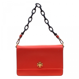 Pre Owned Tory Burch Orange Leather Kira Shoulder Bag