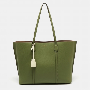 مملوكة مسبقًا Tory Burch Green Leather Perry Triple-Compartment Tote