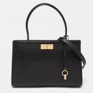 Pre Owned Tory Burch Black Leather Small Lee Radziwill Top Handle Bag