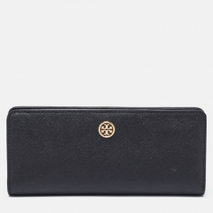 Pre Owned Tory Burch Black Leather Robinson Flap Continental Wallet