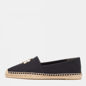 Pre Owned Tory Burch Black/White Canvas Slip On Espadrille Flats Size 41