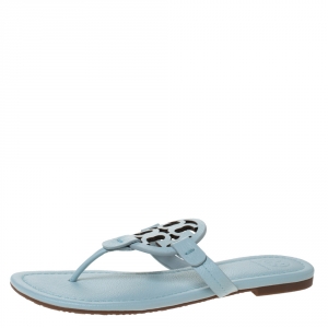 Pre Owned Tory Burch Light Blue Leather Miller Flat Thong Sandals Size 39.5
