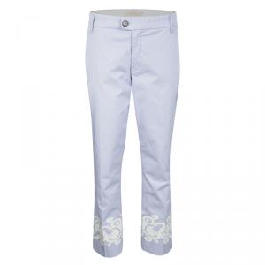 Tory Burch Purple Cotton Embroidered Hem Detail Straight Fit Pants M
