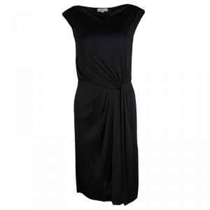 Pre Owned Tory Burch Black Silk Draped Sleeveless Dress S