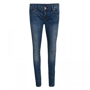 Tory Burch Indigo Faded Effect Foil Print Detail Distressed Jeans M
