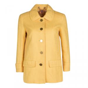 Pre Owned Tory Burch Yellow Textured Cotton Button Front Jacket S