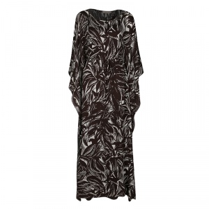 Pre Owned Tory Burch Brown and White Printed Silk Tie Detail Kaftan S