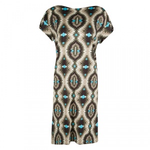 Tory Burch Multicolor Geometric Print Silk Boat Neck Dress M